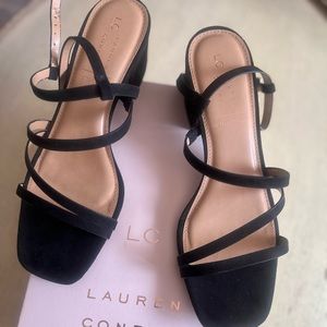NWT LC Lauren Conrad black strappy faux suede, vegan sandals w/ memory foam